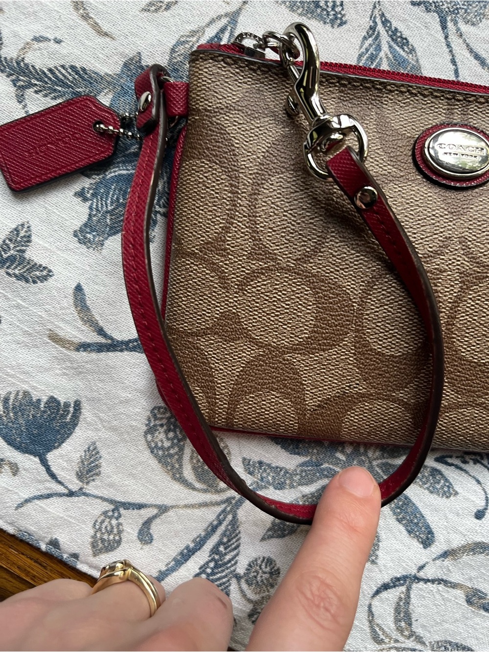 Coach Brown Signature Canvas Wristlet with Red Trim and Card Case - Picture 10 of 16